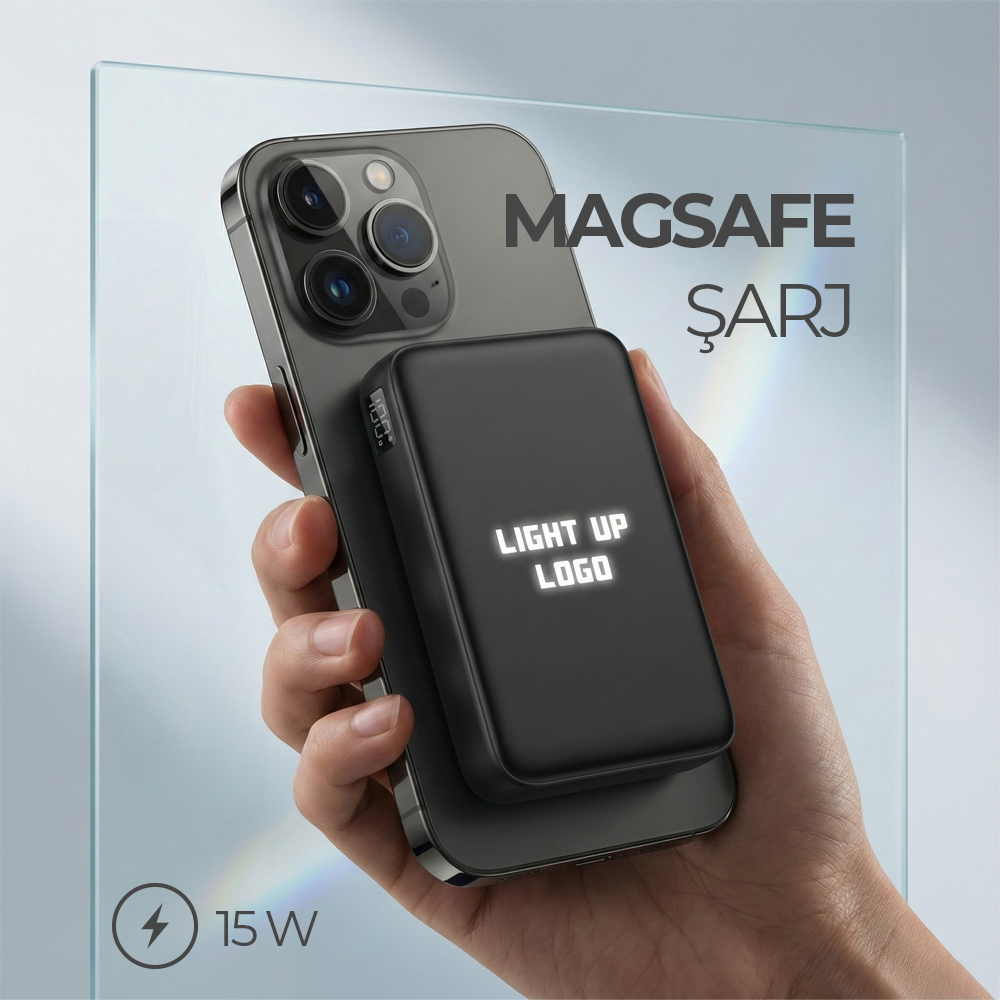 Işıklı Logo Hızlı Wireless Şarj Magsafe 10000 mAh - Görsel 4