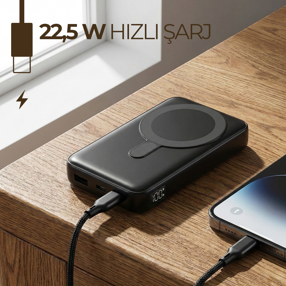 Işıklı Logo Hızlı Wireless Şarj Magsafe 10000 mAh - Görsel 5