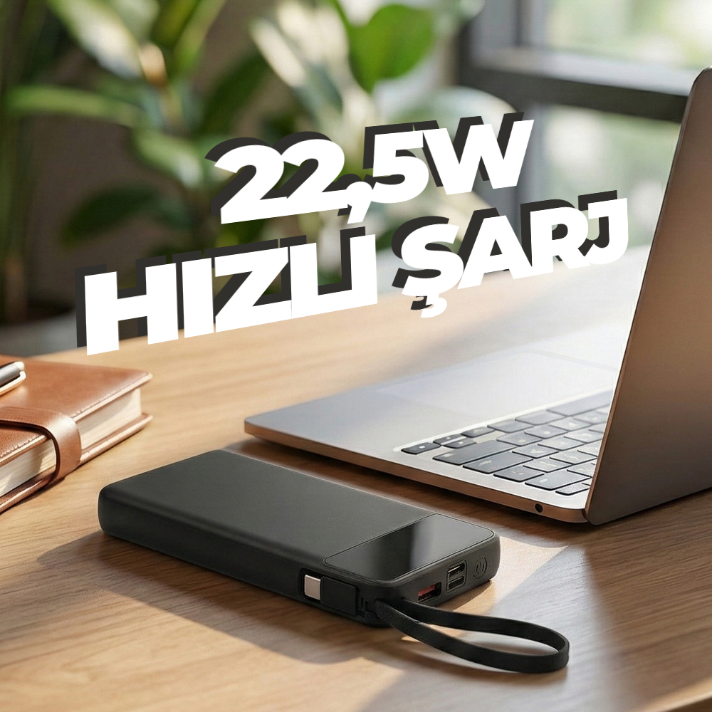 Hızlı Şarj Dahili Kablolu Powerbank 10000 mAh - Görsel 3